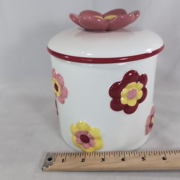 Cake Boss Flower Cookie Jar Floral Pink Yellow Beige Ceramic 2013 B008 Handpaint - Picture 10 of 10